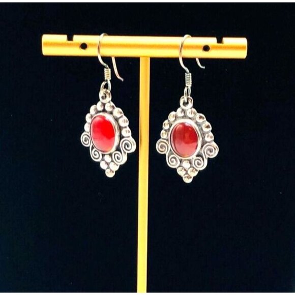 Mark Wasserman Samara Mexico Red Carnelian Sterling Silver Pierced Earrings - Picture 2 of 3